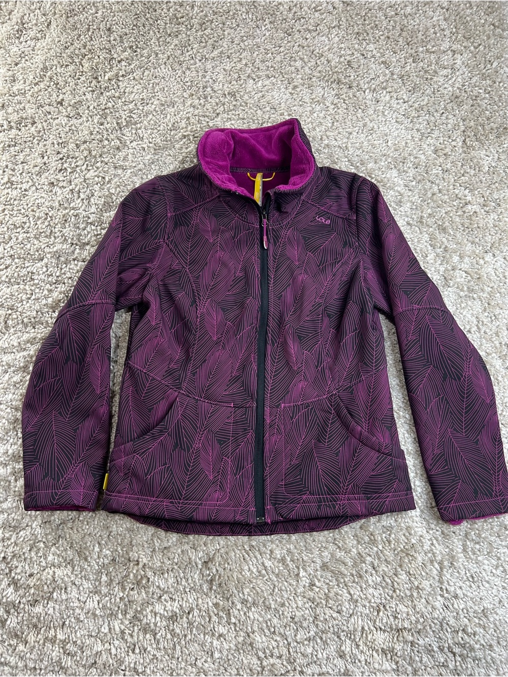 Lole Women's Purple Leaf-Print Full-Zip Utility Jacket Large
